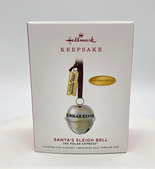 Hallmark Keepsake Santa's Sleigh Bell The Polar Express ornament packaging on a white background