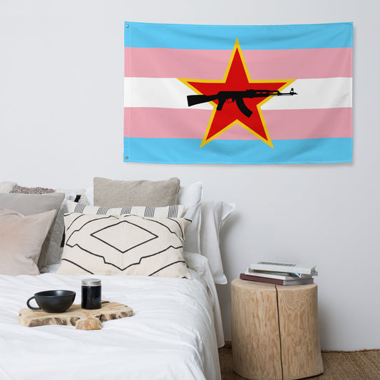 The Trans flag with a red star and an AK-47