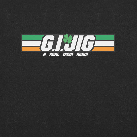 A tshirt with GI Jig on it in the style of GI Joe. Under it is A Real Irish Hero